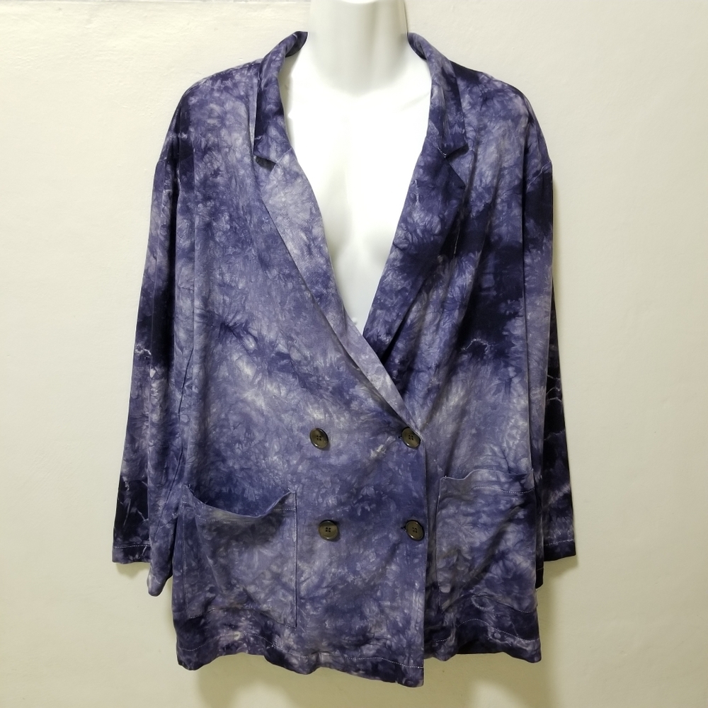 Anthropologie Amadi Womens Jacket Blazer Tie Dye Double Breasted Oversized NWT S